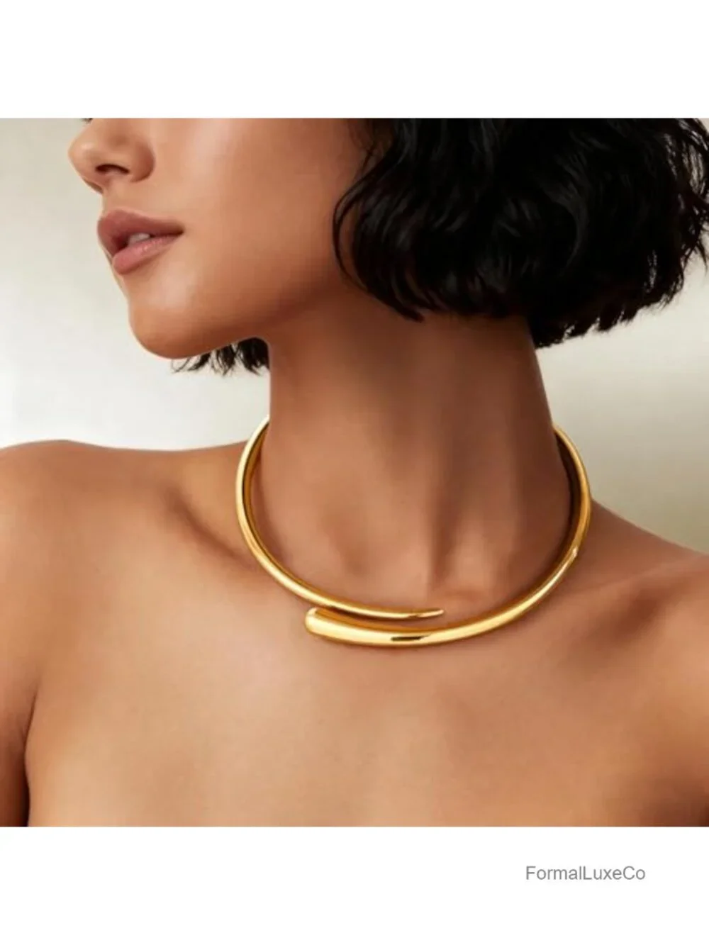 Chunky Gold Plated Brass Statement Open Cuff Choker Necklace